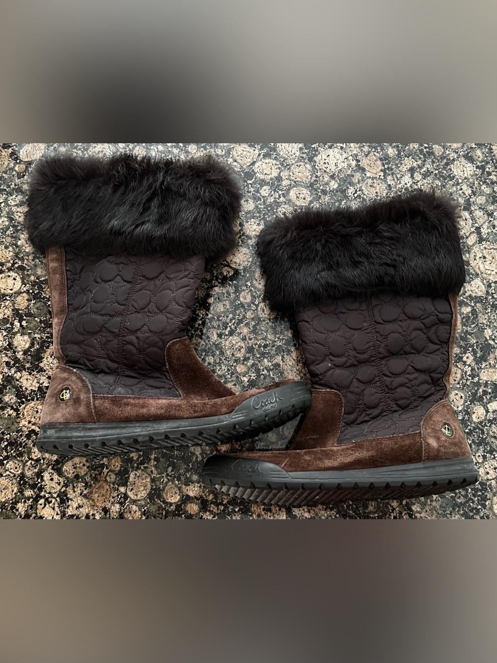 Coach Brown Quilted Suede‎ Fur-Trim Boots